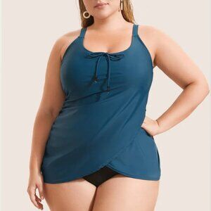 BloomChic Plus Size Solid Tie Knot Asymmetrical Hem Swim Top